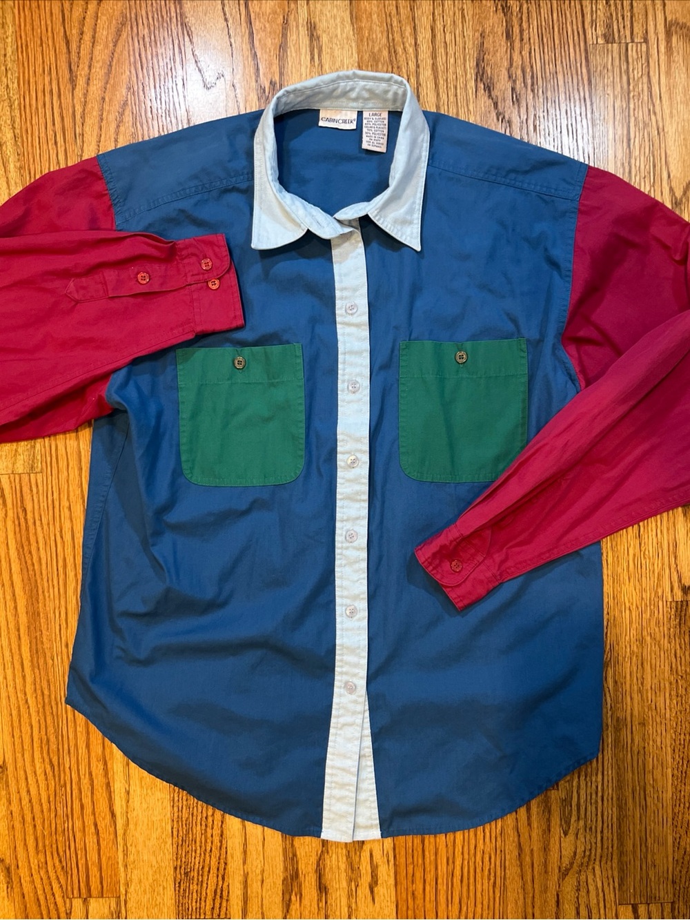 Vintage Cabin Creek Women Colorblock Button Down 90s Shirt Large Retro cottage